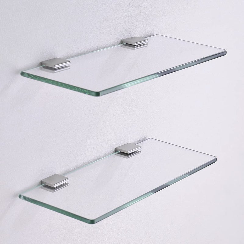 Orhemus 4pcs Adjustable 304 Stainless Steel Glass Clip Clamp Shelf Holder Bracket Support 0.23"-0.35", Brushed Finish Flat Surface, 2 Pairs Wall Mounted - Image 1